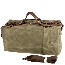 Distressed Thick Oil Wax Canvas Shoulder Handbag (Option: Green-50X25X25cm)