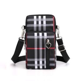 Girls Wallet Wallet Pocket Ladies Messenger Money Bag Card Case Ladies Ladies Wallet Small Bag Mini Shoulder Mobile Phone Bag (Option: Black check-large)