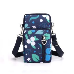 Girls Wallet Wallet Pocket Ladies Messenger Money Bag Card Case Ladies Ladies Wallet Small Bag Mini Shoulder Mobile Phone Bag (Option: Green Leaf Blue-large)