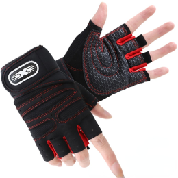 Gym Gloves Fitness Weight Lifting Gloves Body Building Training Sports Exercise Cycling Sport Workout Glove for Men Women M/L/XL (Color: Black red)