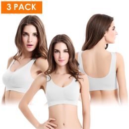 3 Pack Sport Bras For Women Seamless Wire free Bra Light Support Tank Tops For Fitness Workout Sports Yoga Sleep Wearing (Color: WH_WH_WH)