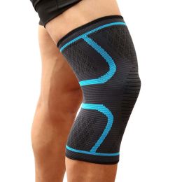 1PCS Fitness Running Cycling Knee Support Braces Elastic Nylon Sport Compression Knee Pad Sleeve for Basketball Volleyball (Color: Blue)