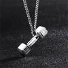 Weightlifting Barbell Pendant Necklace Stainless Steel Fitness Gym Bodybuilding Fashion Dumbbell Necklace