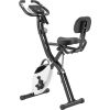 Folding Exercise Bike; Fitness Upright and Recumbent X-Bike with 10-Level Adjustable Resistance; Arm Bands and Backrest