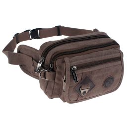 Outdoor Sports Running Canvas Crossbody Waist Bag (Color: coffee)