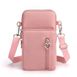 Girls Wallet Wallet Pocket Ladies Messenger Money Bag Card Case Ladies Ladies Wallet Small Bag Mini Shoulder Mobile Phone Bag (Option: Light pink-large)